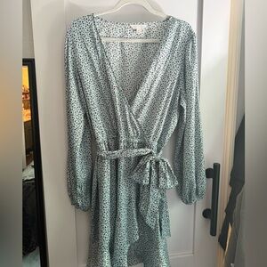 LC Lauren Conrad Blue Patterned Long Sleeve Dress